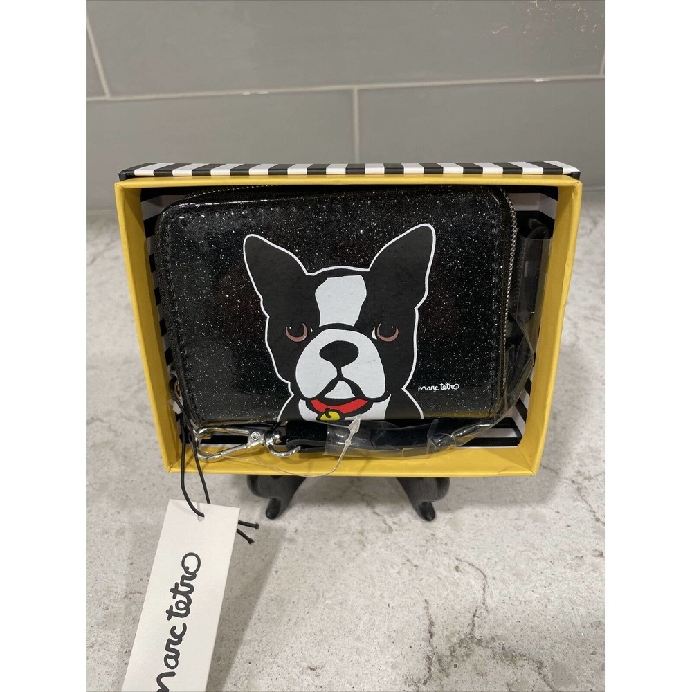 BOSTON TERRIER Dog Glitter Sparkle Wristlet Wallet Marc Tetro Gift Box Valentine